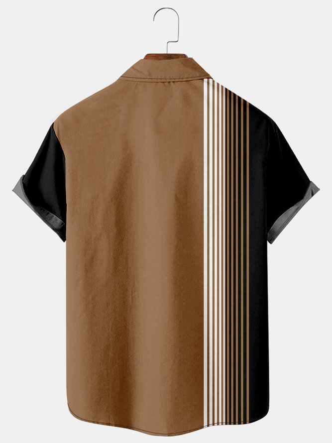 Retro Strips Graphics Short Sleeve Casual Men's Shirt