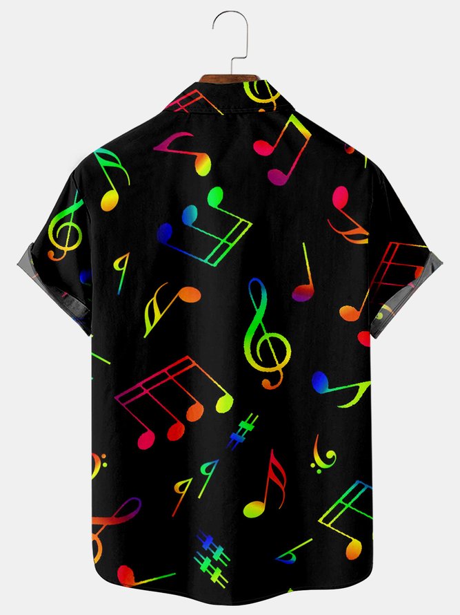Men's Music Print Casual Short Sleeve Shirt