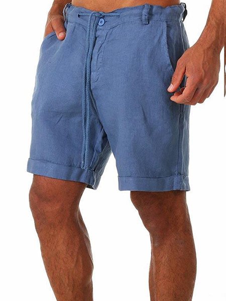 Men's Casual Solid Color Cotton Linen Shorts