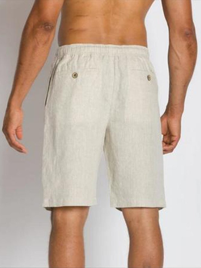 Cotton and Linen Style Comfortable Five Points Casual Cotton and Linen Lace-Up Buttoned Shorts