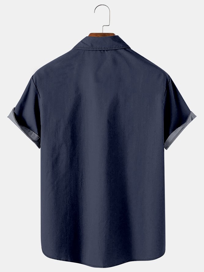 Men's Hibiscus Flower Print Casual Breathable Short Sleeve Shirt