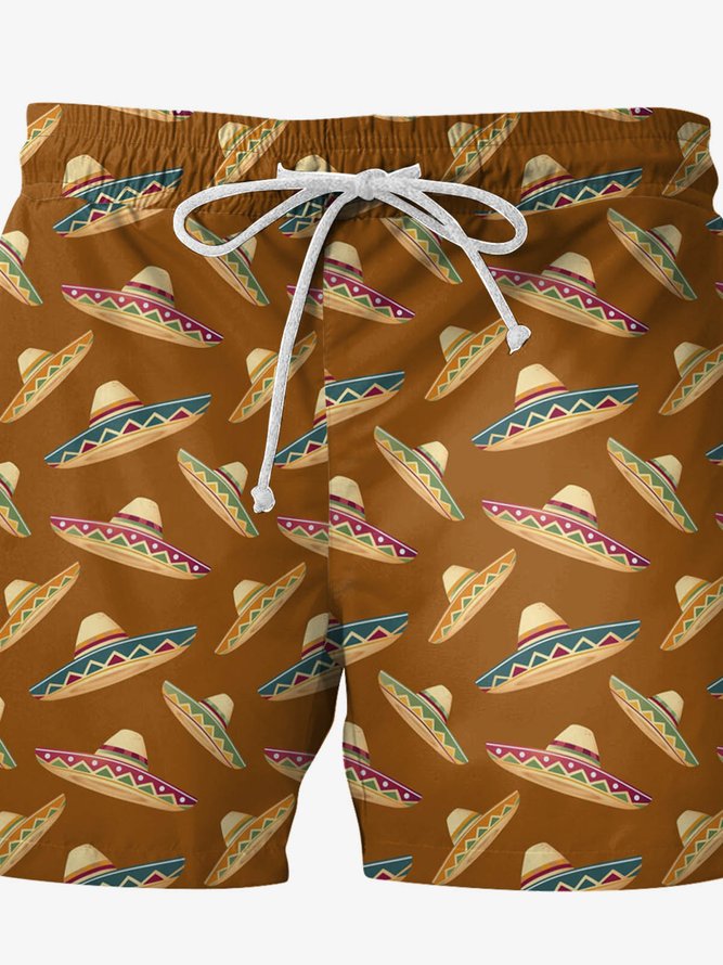 Mexican Sombrero Hat Graphic Men's Casual Beach Shorts