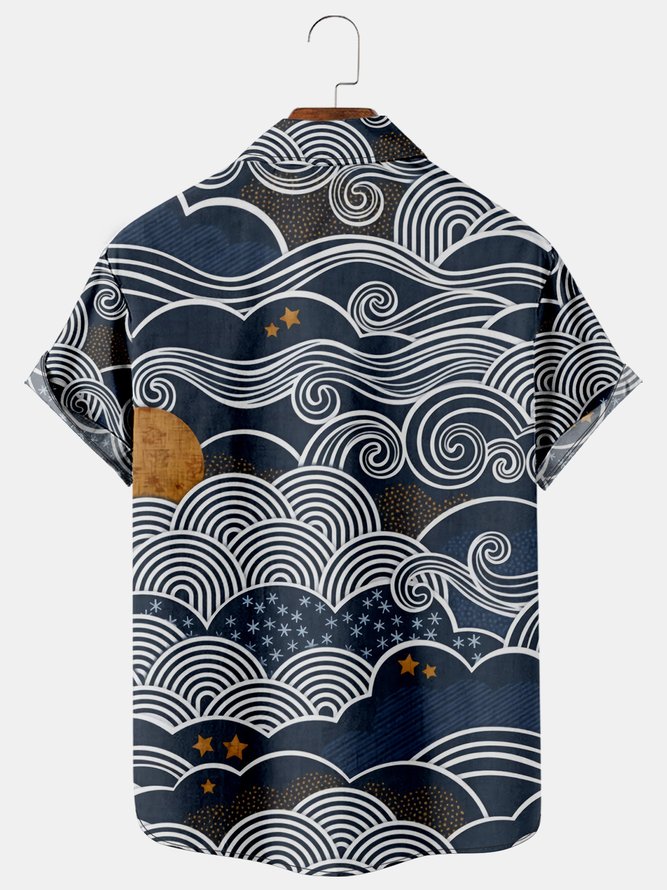 Men's Japanese Style Retro Print Casual Breathable Short Sleeve Shirt
