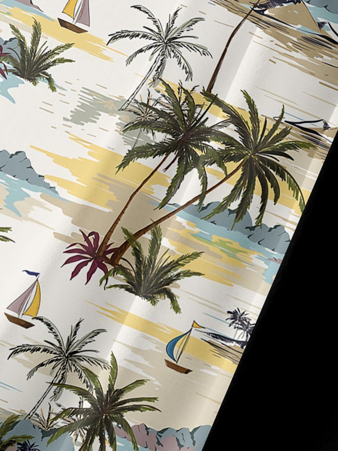 Men's Coconut Tree Print Casual Breathable Hawaiian Short Sleeve Shirt