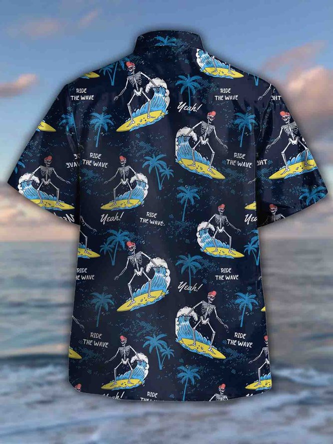 Men's Coconut Tree Print Casual Moisture Absorbent Breathable Fabric Hawaiian Short Sleeve Shirt