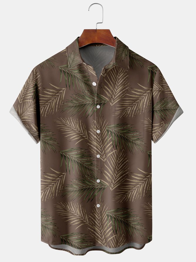 Men's Leaf Print Casual Breathable Short Sleeve Shirt