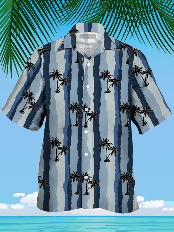 Men's Coconut Tree Print Casual Breathable Short Sleeve Hawaiian Shirt