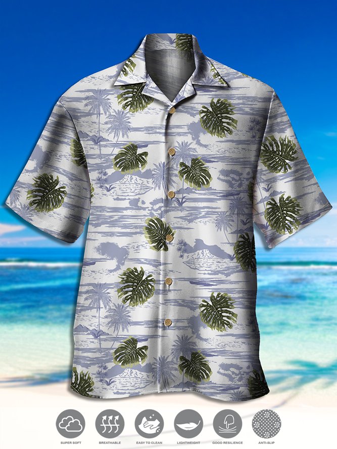 Men's Vintage Coconut Tree Print Casual Breathable Hawaiian Short Sleeve Shirt