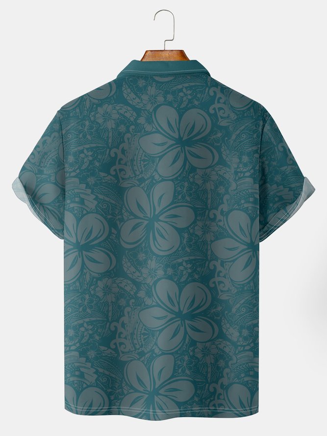 Resort-Inspired Hawaiian Geometric Striped Turtle Element Lapels Short-Sleeved Polo Print Tops