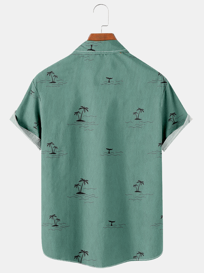 Cotton and Linen Style Coconut Print Lapel Cozy Linen Shirt