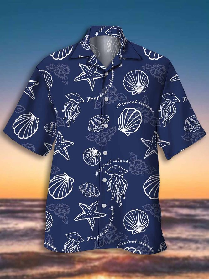 Men's Ocean Collection Print Hawaiian Casual Short Sleeve Shirt