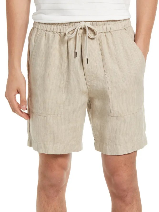Cotton And Linen Plain Casual Shorts