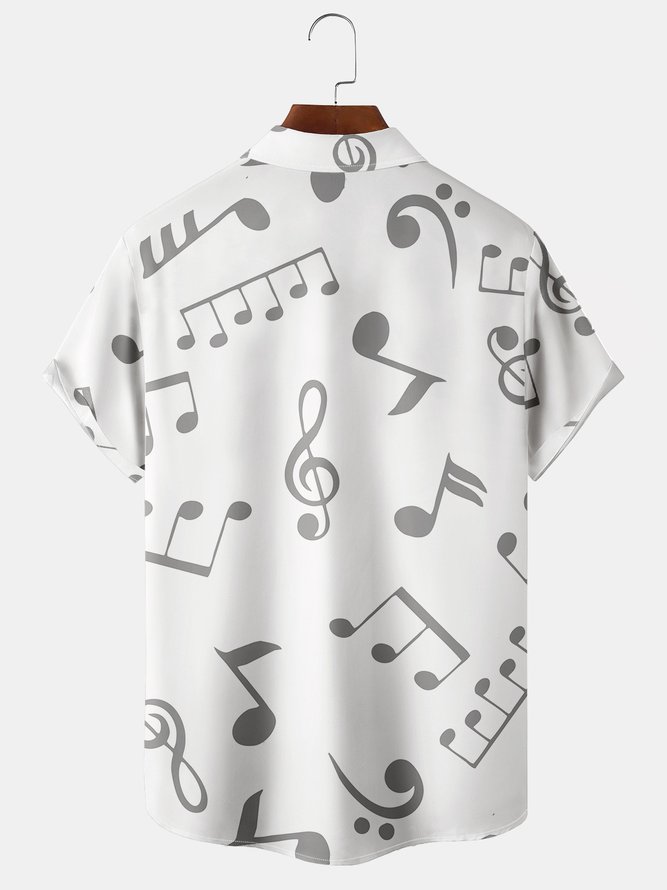 Casual Style Music Series Note Musical Instrument Element Pattern Lapel Short-Sleeved Shirt Print Top