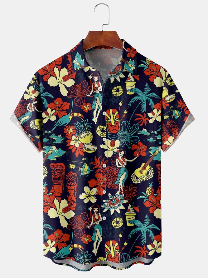 Hawaiian Graphic Men's Casual Short Sleeve Chest Pocket Shirt