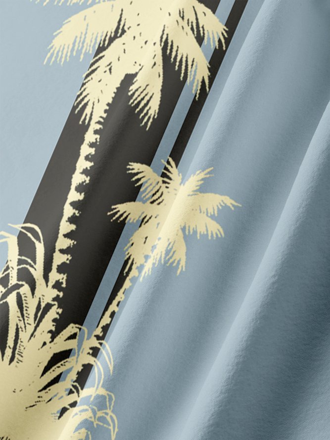 Men's Coconut Tree Print Moisture Absorbent Breathable Fabric Fashion Hawaiian Lapel Short Sleeve Shirt