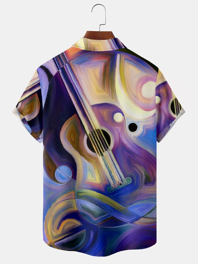 Men's Music Art Print Casual Breathable Hawaiian Short Sleeve Shirt
