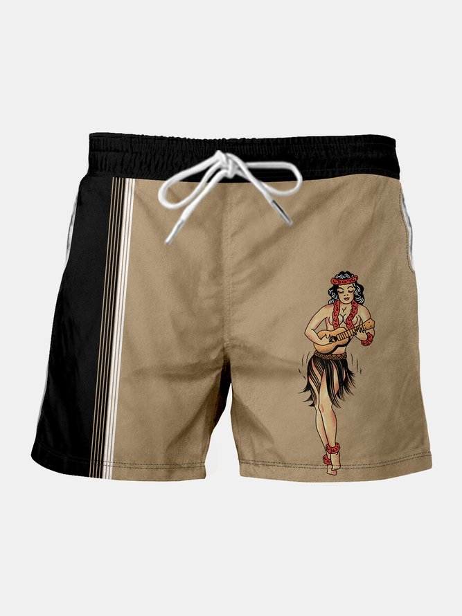 Men's Vintage Girls Print Casual Beach Pants