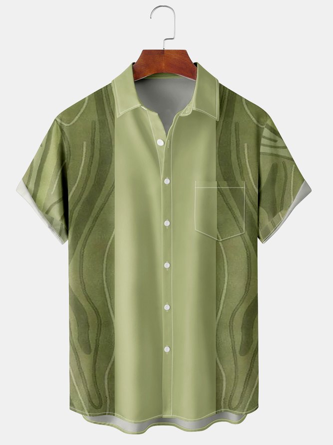Men's Stone Print Casual Fabric Fashion Lapel Pocket Short Sleeve Shirt