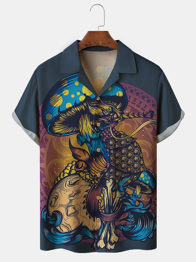 Men's Music Hippie Culture Print Casual Fabric Fashion Lapel Short Sleeve Shirt