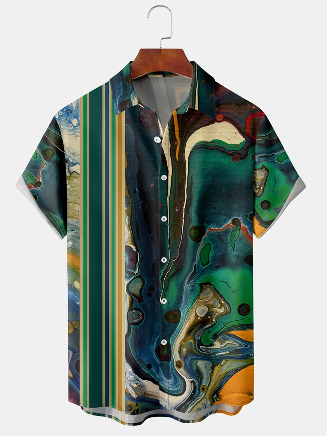 Men's Stone Pattern Floral Print Casual Fabric Lapel Short Sleeve Hawaiian Shirt