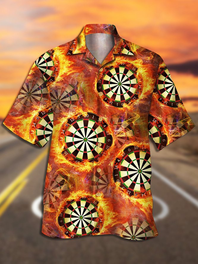 Men's Fire Badge Print Casual Breathable Hawaiian Short Sleeve Shirt