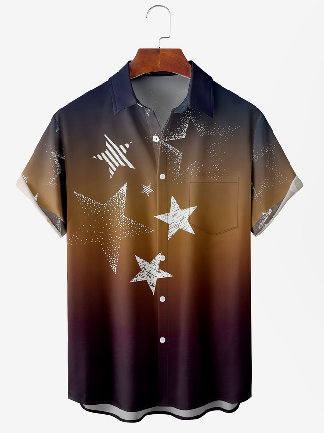 Men's Gradient Star Print Wrinkle Resistant Moisture Wicking Fabric Lapel Short Sleeve Hawaiian Shirt