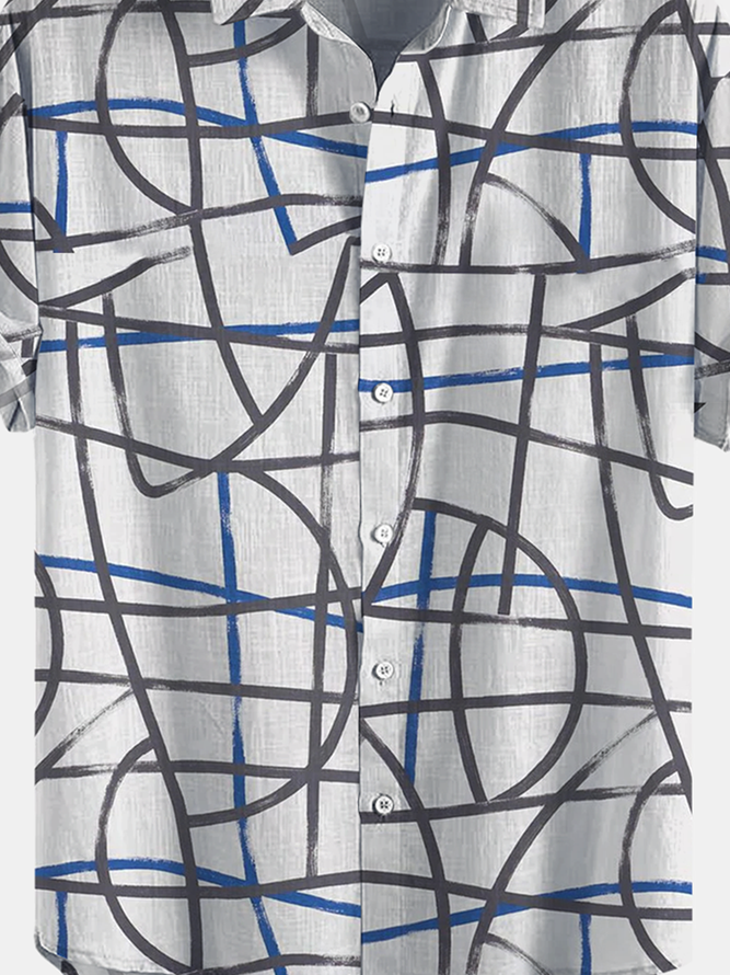Cotton and linen style American casual basic all-match geometric striped linen shirt