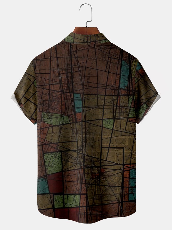 Men's Retro Geometric Print Casual Breathable Short Sleeve Shirt