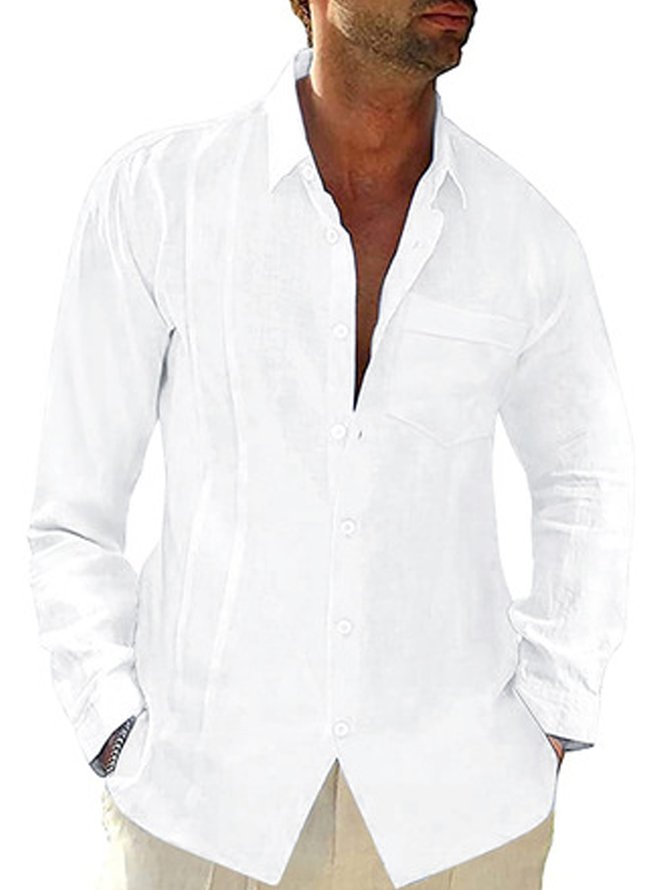 Men's Lapel Long Sleeve Cotton Linen Shirt