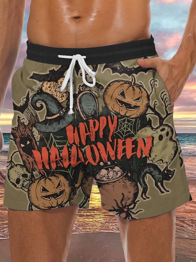 Men's Halloween Pumpkin Element Graphic Print Casual Vacation Beach Shorts