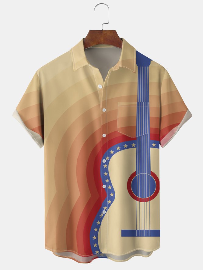 Men's Music Guitar Gradient Element Graphic Print Short Sleeve Shirt
