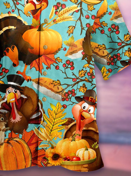 Thanksgiving Men's 4XLT Turkey Shirt Pumpkin 3D Animal Print Short Sleeve Top