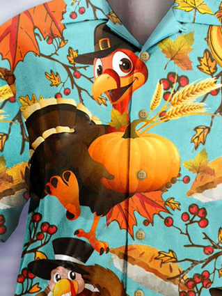 Thanksgiving Men's 4XLT Turkey Shirt Pumpkin 3D Animal Print Short Sleeve Top