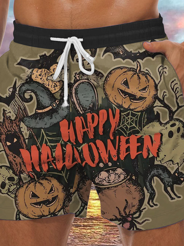 Men's Halloween Pumpkin Element Graphic Print Casual Vacation Beach Shorts