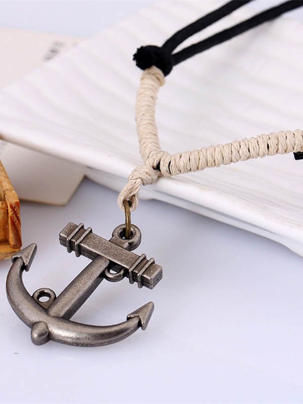 Men's Vintage Hemp Rope Braided Vintage Alloy Anchor Necklace