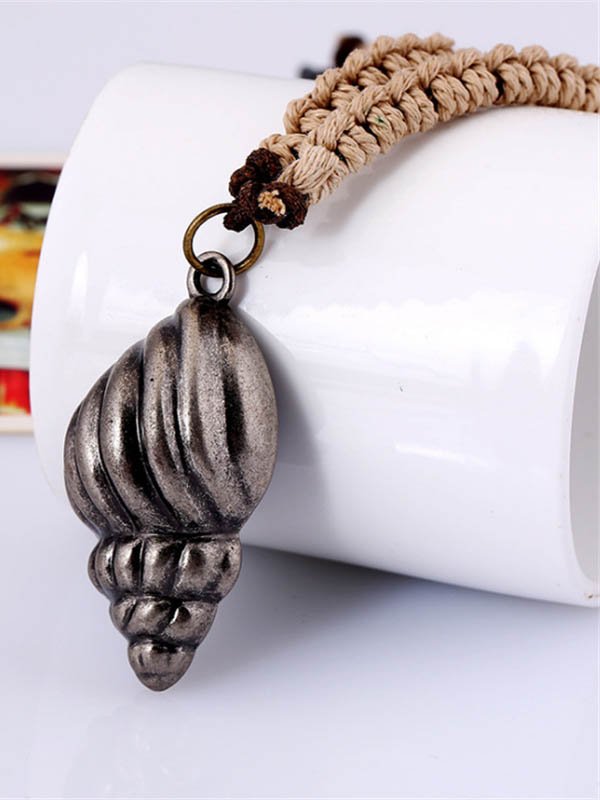 Men's Vintage Braided Leather Conch Pendant Necklace