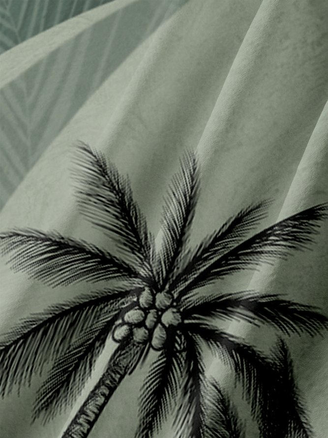 Men's Hawaiian Botanical Print Moisture Wicking Fabric Fashion Lapel Short Sleeve Shirt