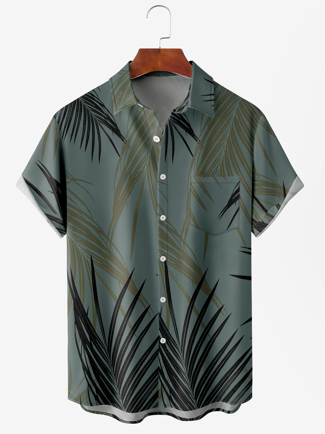 Men's Leaf Print Moisture Wicking Fabric Fashion Lapel Short Sleeve Shirts
