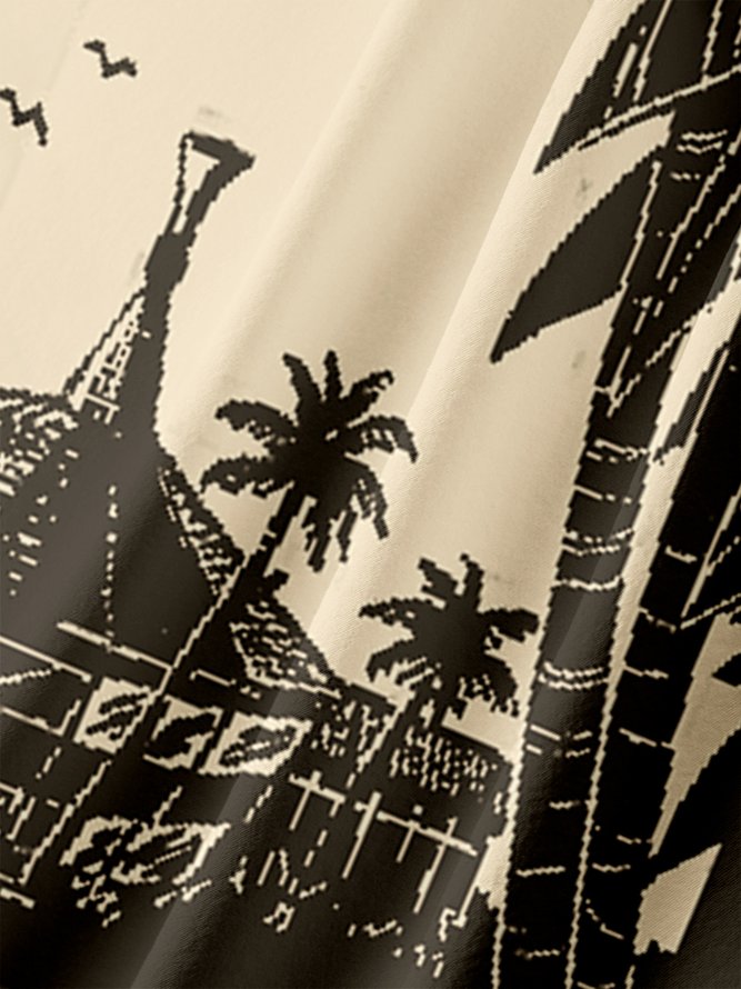 Men's Coconut Tree Print Moisture Wicking Fabric Fashion Lapel Short Sleeve Shirts
