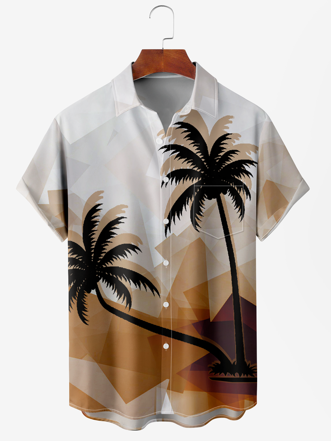 Men's Art Botanical Coconut Tree Print Moisture Wicking Fabric Fashion Lapel Short Sleeve Shirts