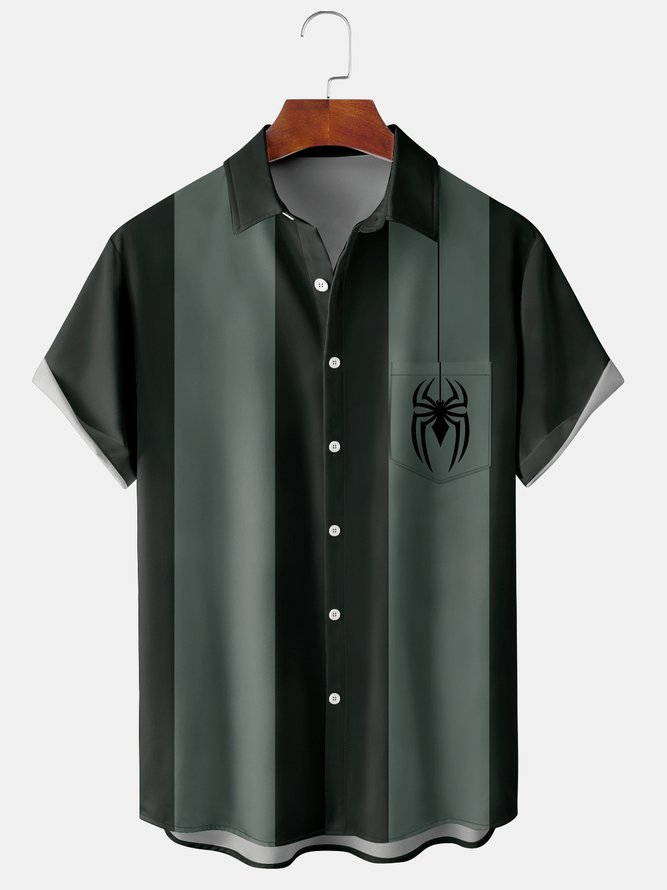Men's Halloween Spider Print Casual Breathable Short Sleeve Shirt