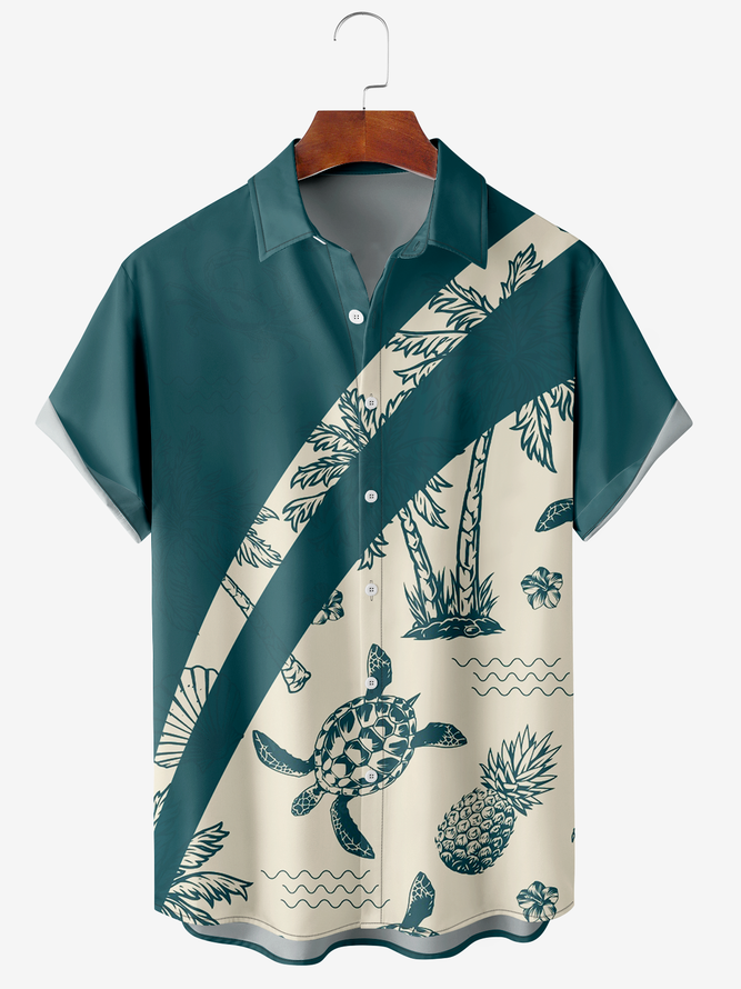 Men's Hawaiian Botanical Print Moisture Wicking Fabric Fashion Lapel Short Sleeve Shirts