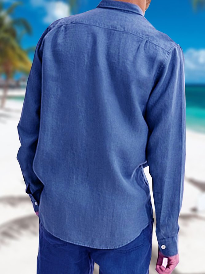 Plain Summer Linen No Elasticity Regular Fit Open Front Long sleeve Hemp Regular shirts for Men