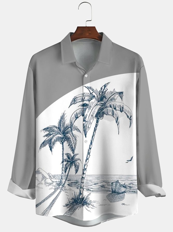 Men's Coconut Tree Print Casual Breathable Long Sleeve Shirt
