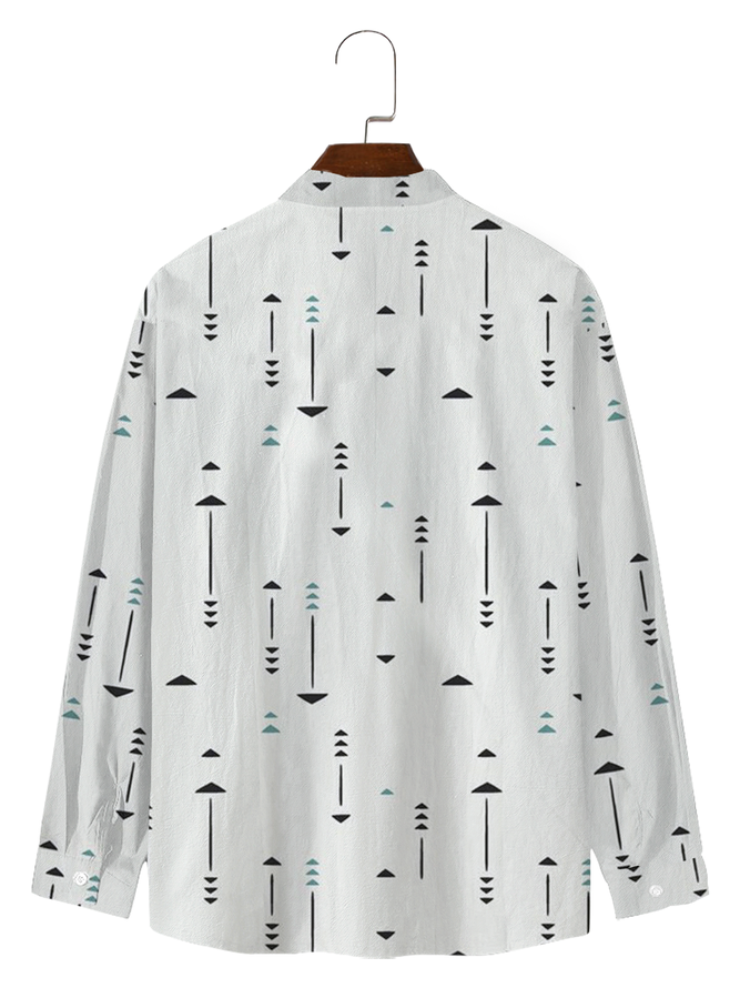 Cotton and linen style medieval printed geometry color piece comfortable hemp long sleeve shirts