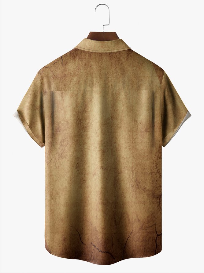 Men's Thanksgiving Turkey Print Wrinkle Resistant Moisture Wicking Fabric Fashion Hawaiian Lapel Short Sleeve Shirt