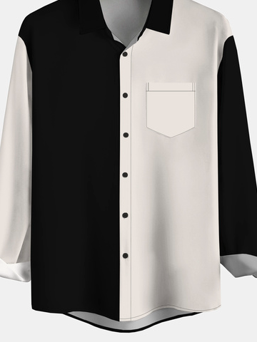 Men's Art Colorblock Casual Long Sleeve Hawaiian Shirt with Chest Pocket