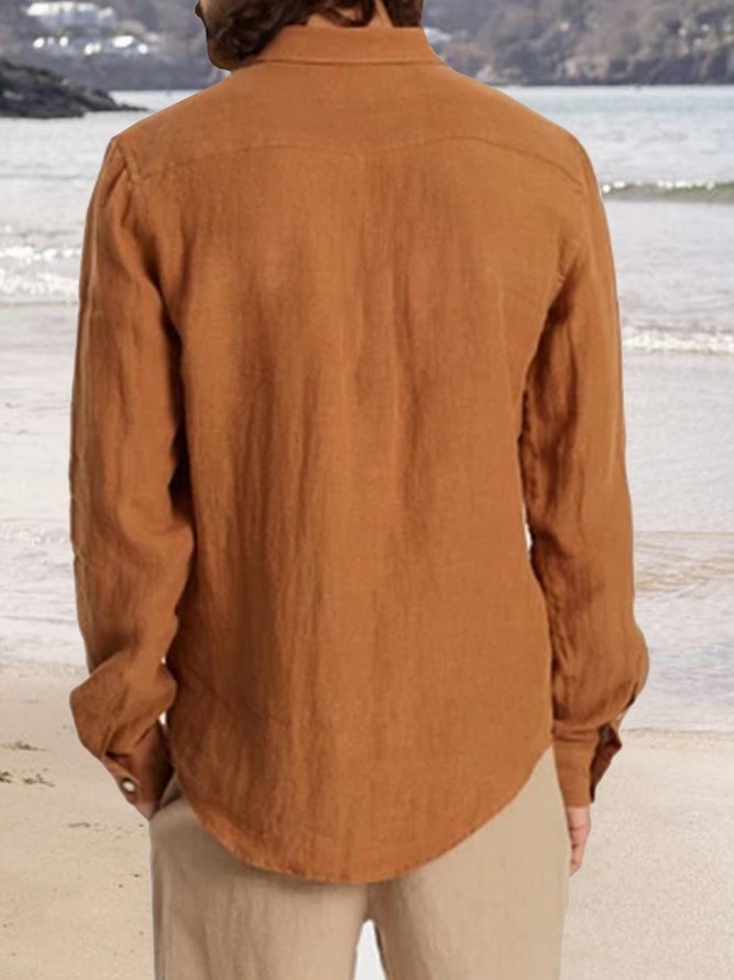 Cotton And Linen Holiday Casual Long-sleeved Shirt