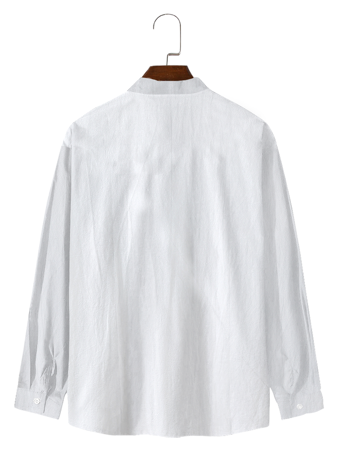 Net based leisure long-sleeved shirt color cotton and linen style