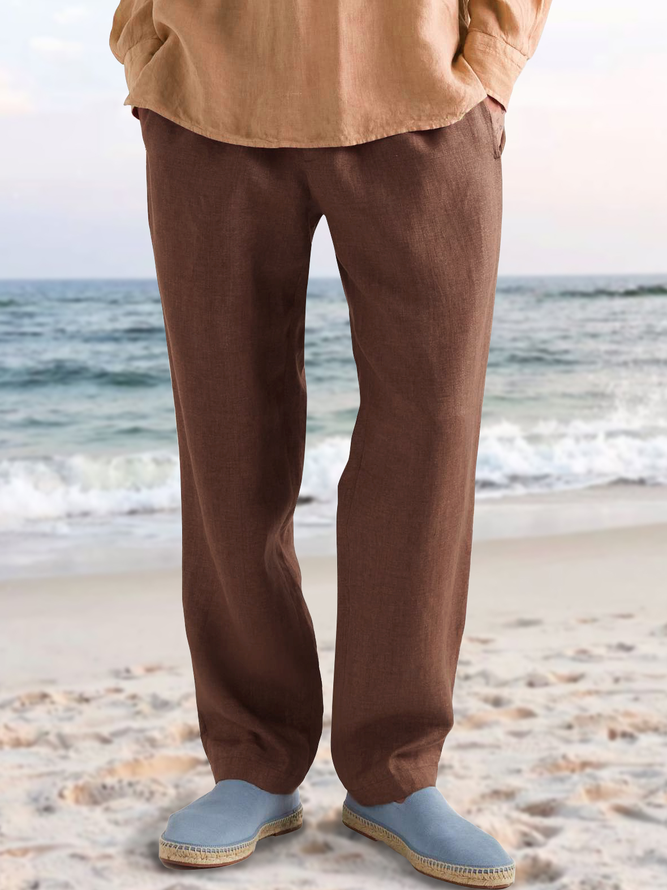 Men's Elastic Waist Cotton Linen Casual Trousers
